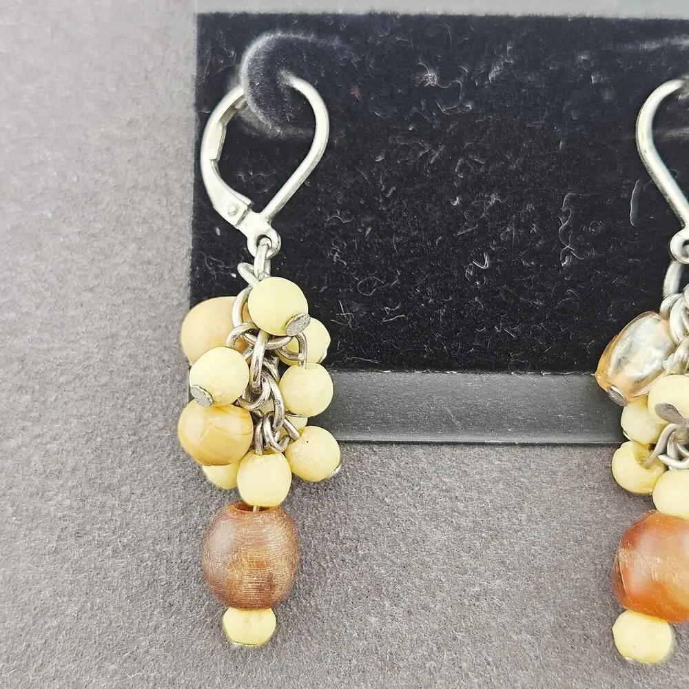 Accent Beaded Dangle Drop Hook Earrings Pastel Yellow Whimsical Beach Boho